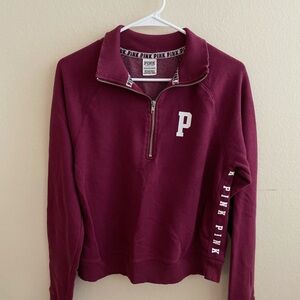 PINK Victoria's Secret Women's Maroon Quarter-Zip Sweater